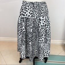 Vintage 80's Drop Waist Animal Print Rayon Midi Skirt Size S White Black Floral