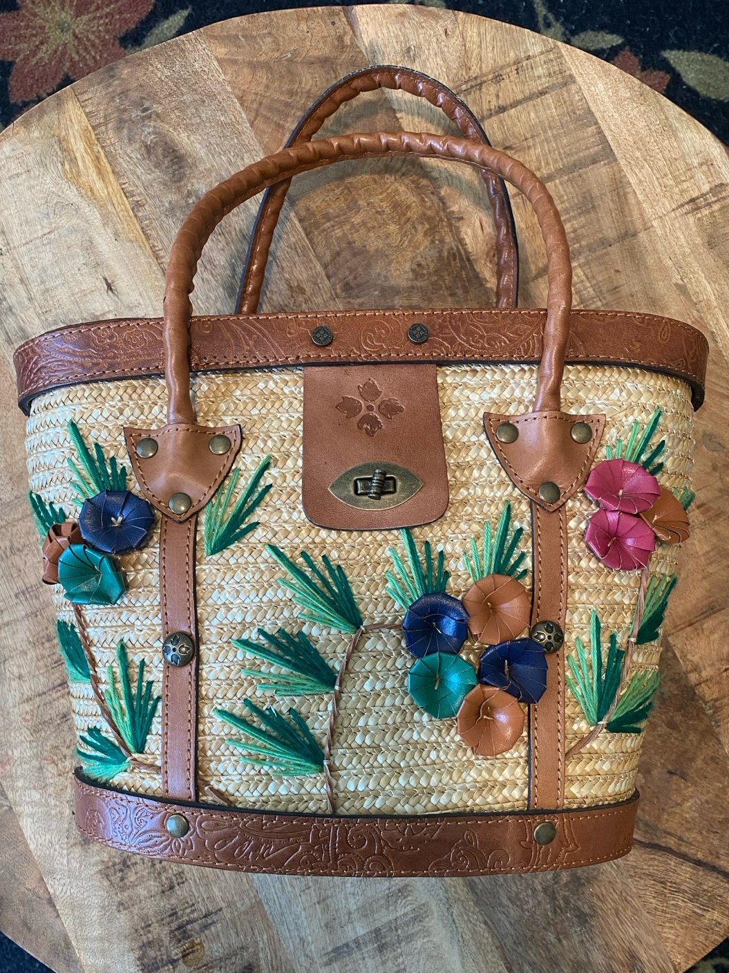 Patricia Nash Tropical Brown and Green Tote with Bohemian Flair