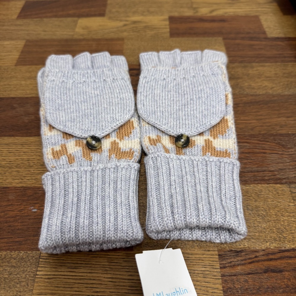 J Mclaughlin Marci Glove Wool One Size Gray Cheetah Mitten Striped NWT Outerwear