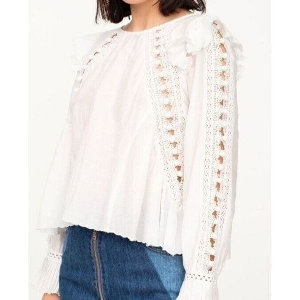 SEA New York Size 4 Blouse White Ivory Lace Easter Long Sleeve Cottagecore