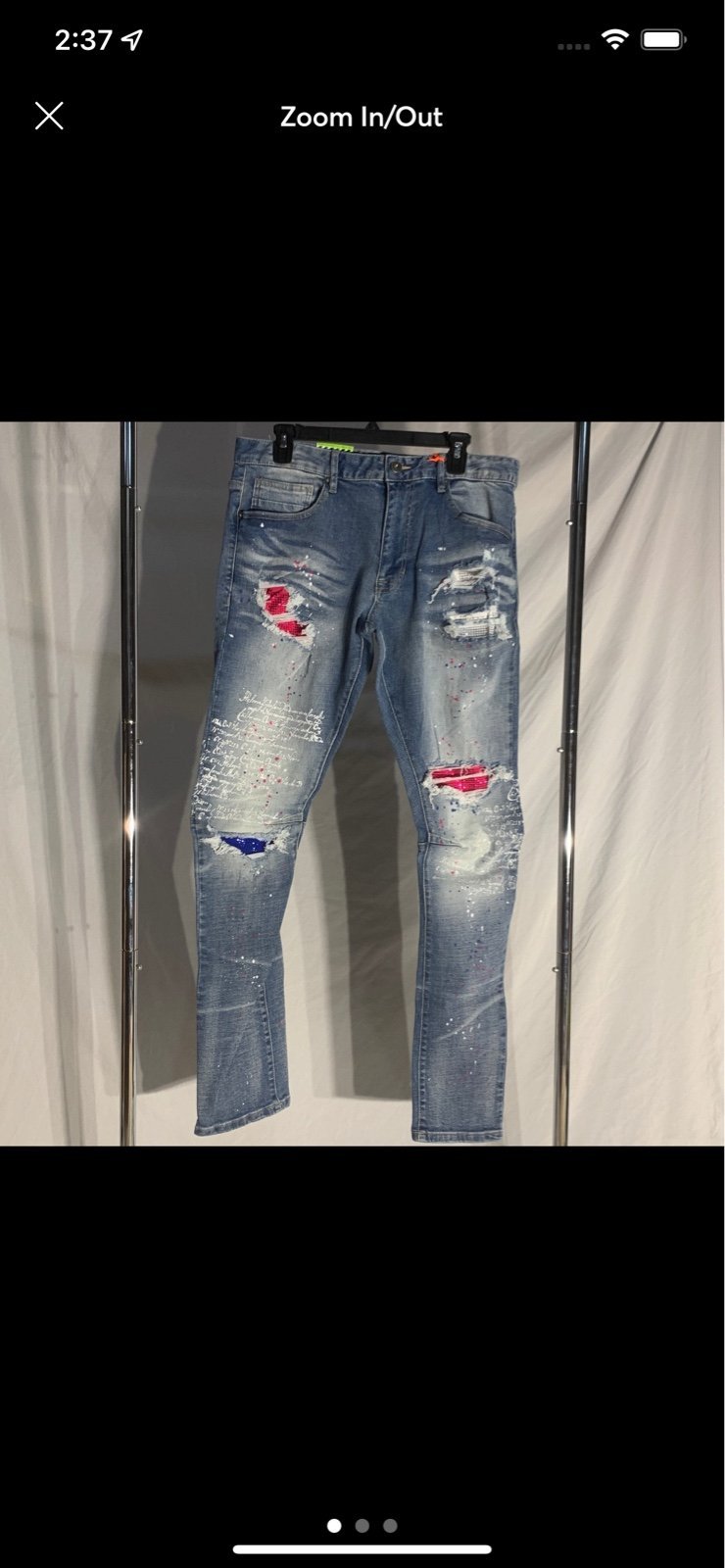 Smoke Rise Denim Co. Light Wash Ripped Bedazzled Streetwear Jeans Mens 38/34