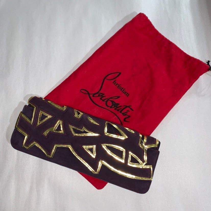 CHRISTIAN LOUBOUTIN purple suede CLUTCH