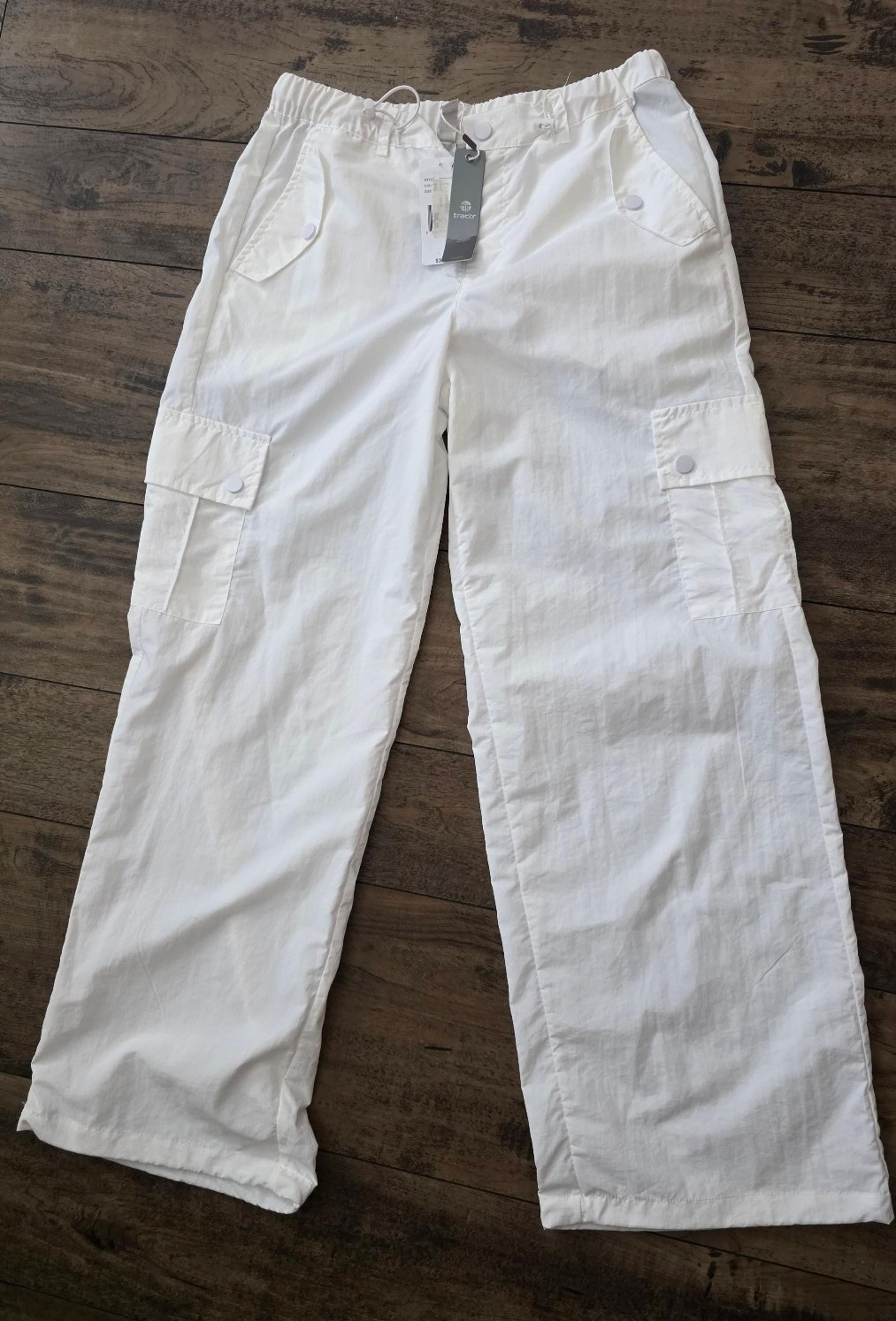 NWT Trac Pants Cargo- Size 16 Girl, White, Drawstring-
