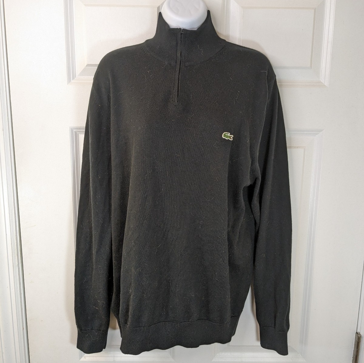Lacoste, 1/4 Zip, long sleeve Polo, Black, Size 6, Large