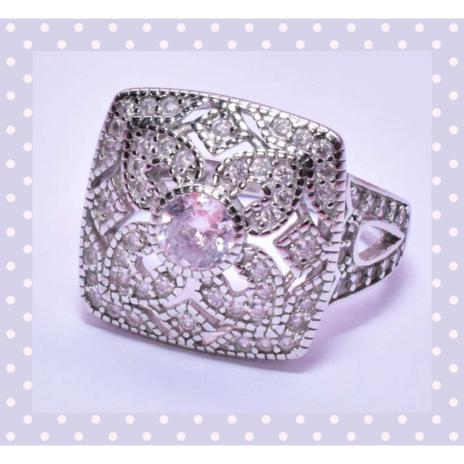 925 Sterling Silver Cubic Zirconia Filigree Art Deco Ring Approximate Size 5 ½