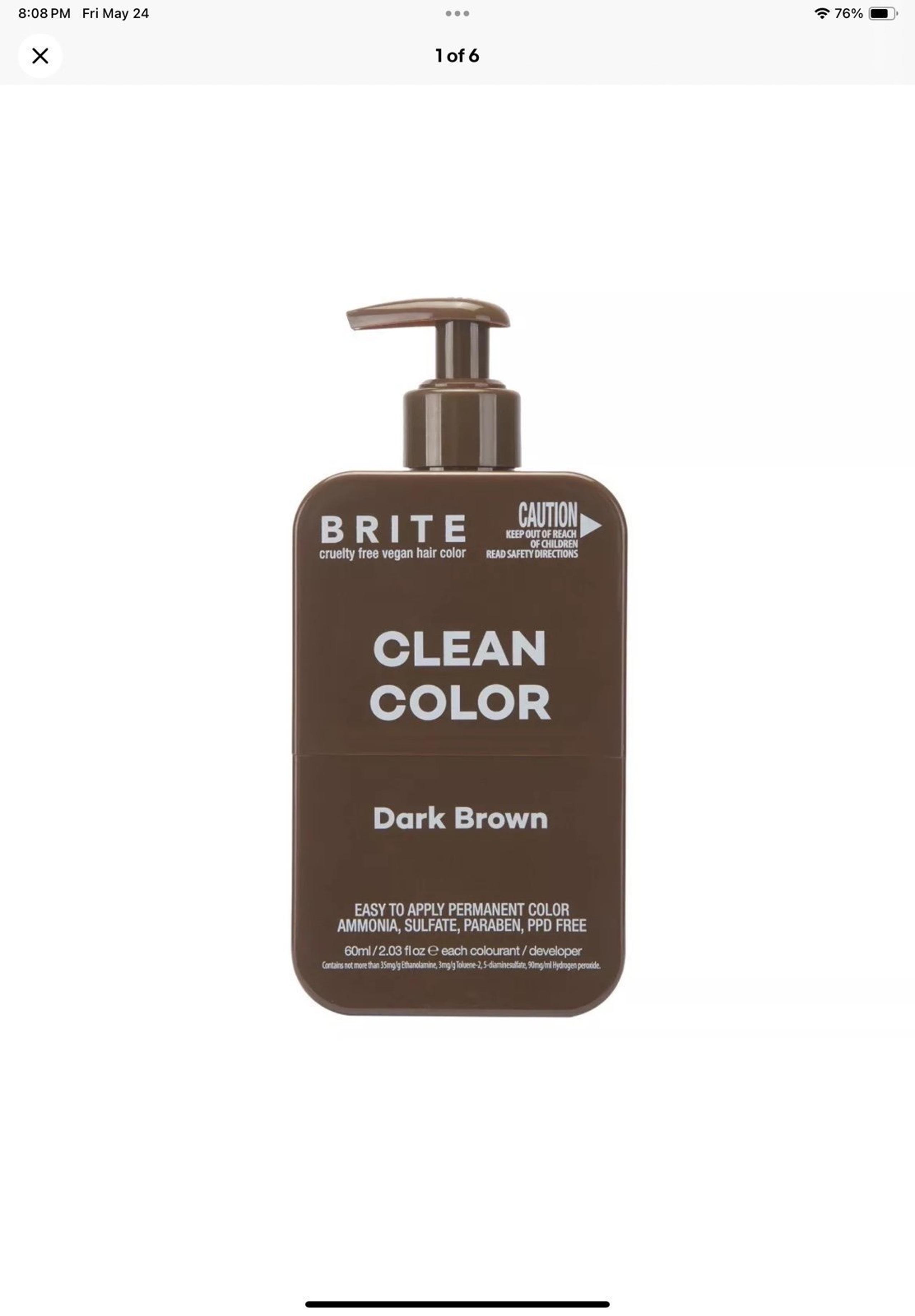 BRITE Clean Permanent Hair Color Kit Dark Brown  2.03 Fl Oz Vegan; Ammonia-Free