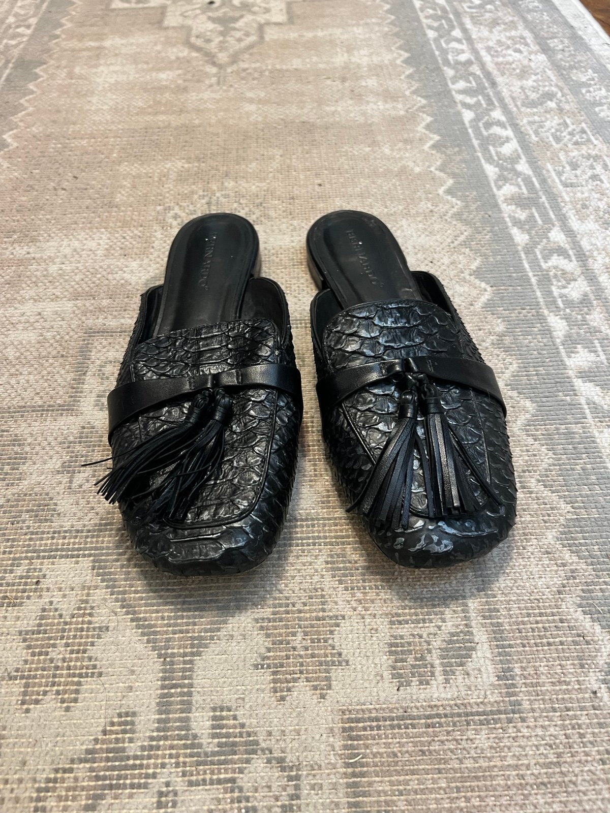 Black Leather Mules