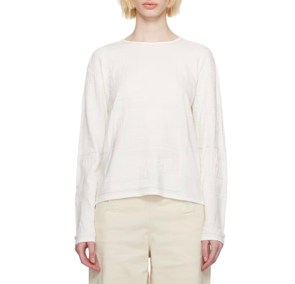 Serapis White Jacquard Long Sleeve T-Shirt