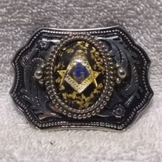 Masonic Free Mason Gold Insert Belt Buckle Silver Engraved Frame Great Shape