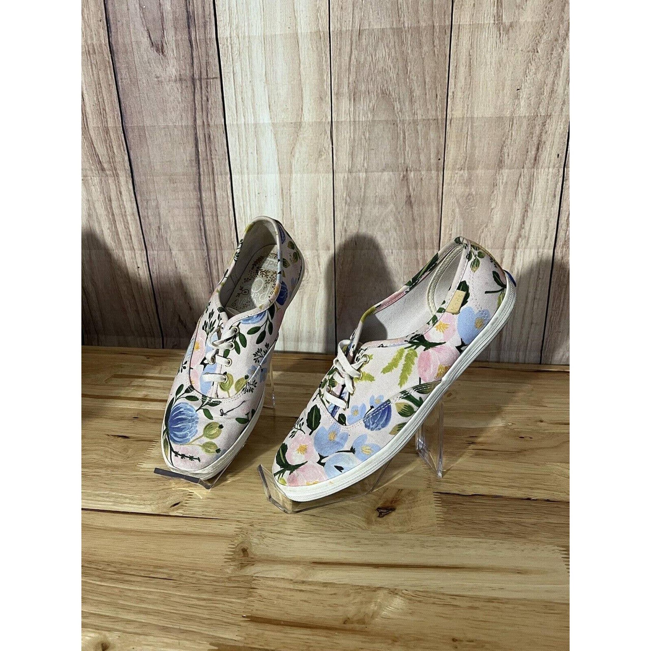 Keds Rifle Paper Canvas Floral Lace Up Sneakers Size 7.0 Pink White Blue Womens