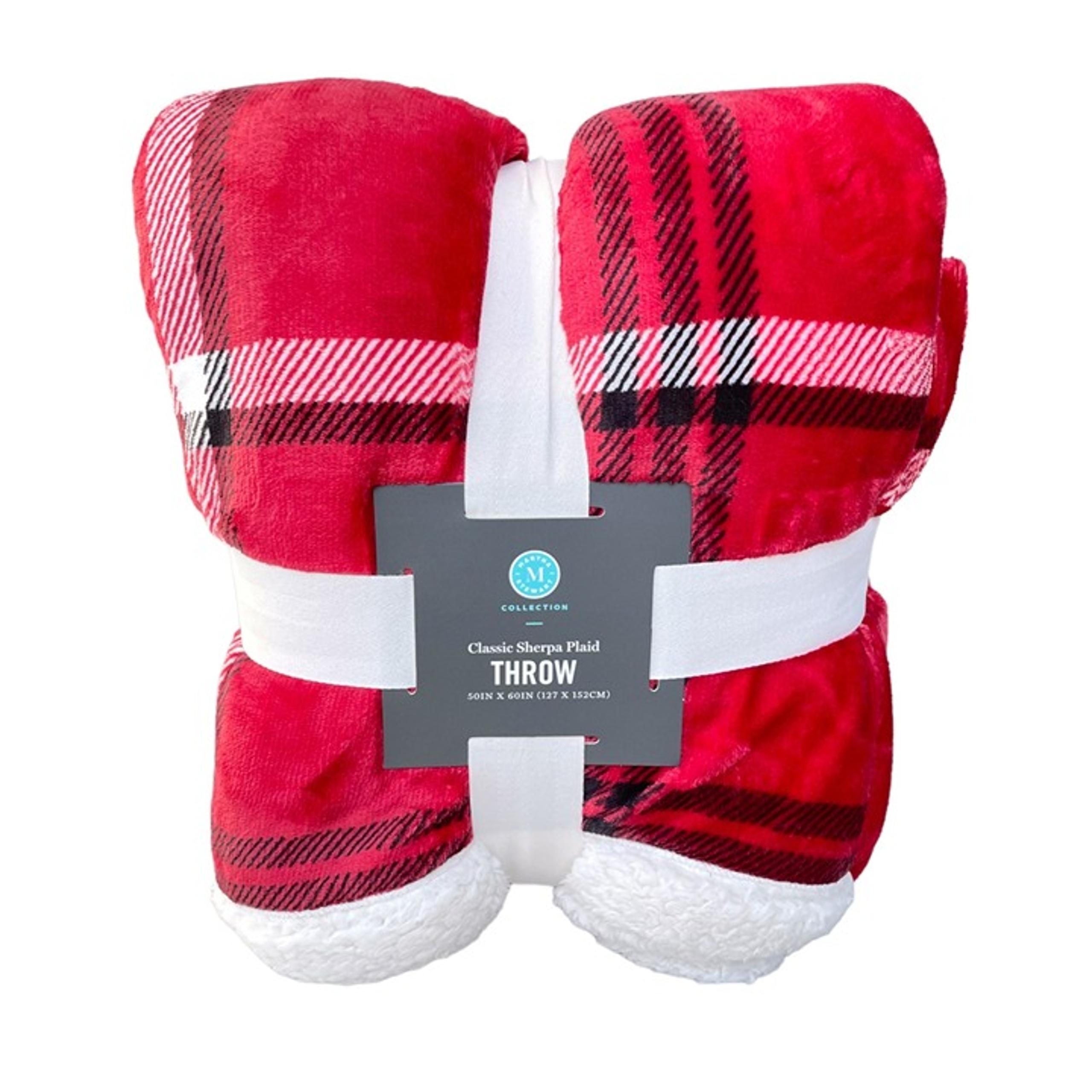 Martha Stewart Collection Classic Sherpa Red Plaid Throw