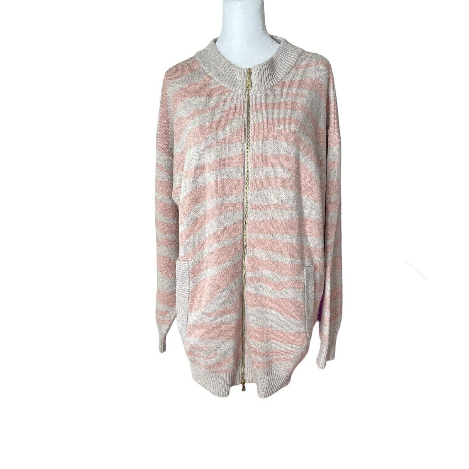 Varley Small Mayberry Sweater Full Zip Zebra Print Thick Merino Wool