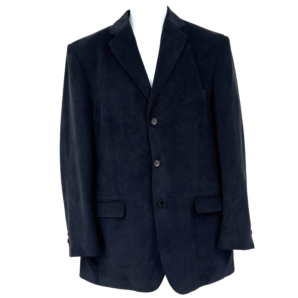 Vtg Concrete Corduroy Mens Blazer Sz 42 Navy 3 Button Pinwhale Preppy Retro 90s