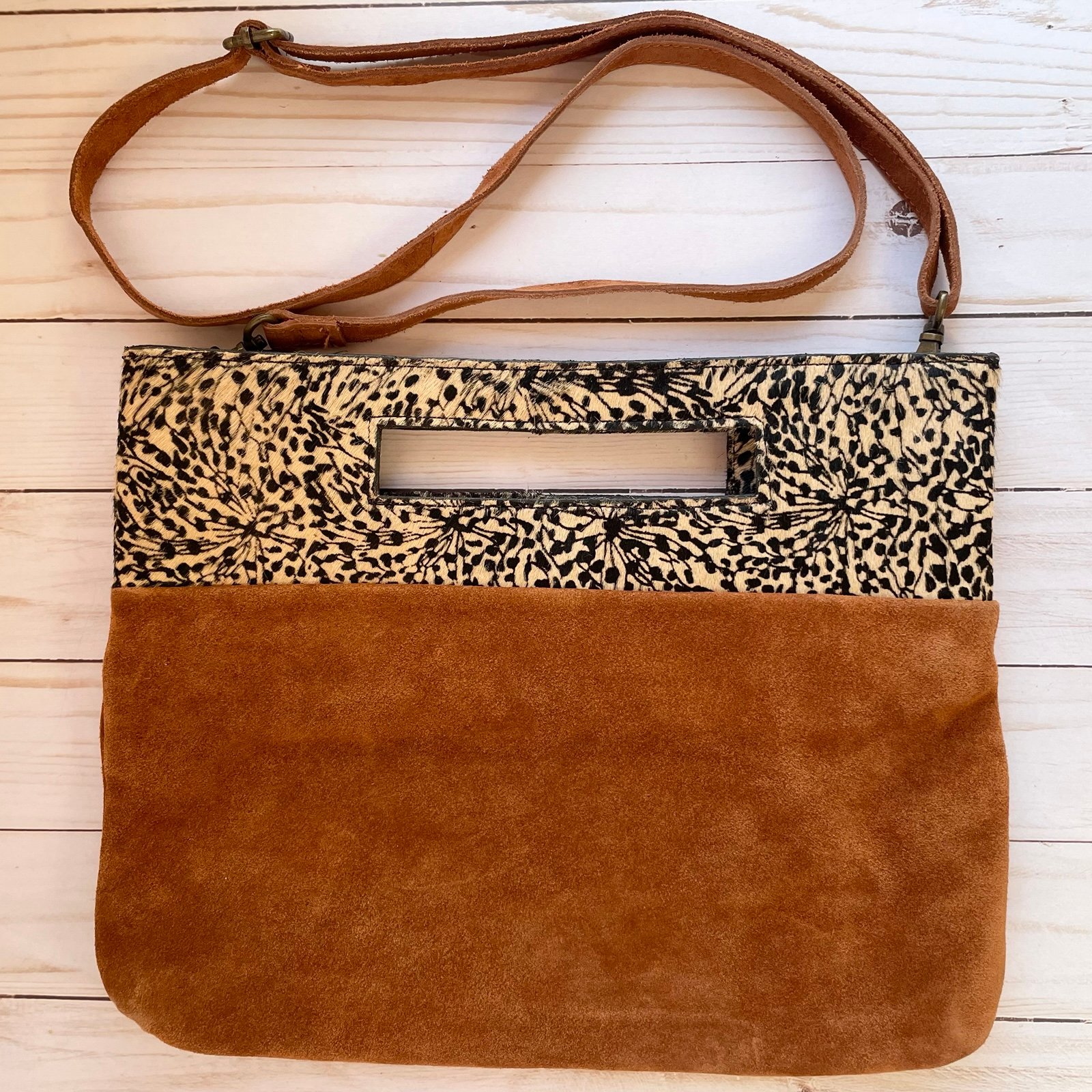 ANTHROPOLOGIE Suede & Horsehair Crossbody Handbag Purse Boho Hippie Western