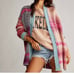 Free People Pink and Blue Cardigan Sweater