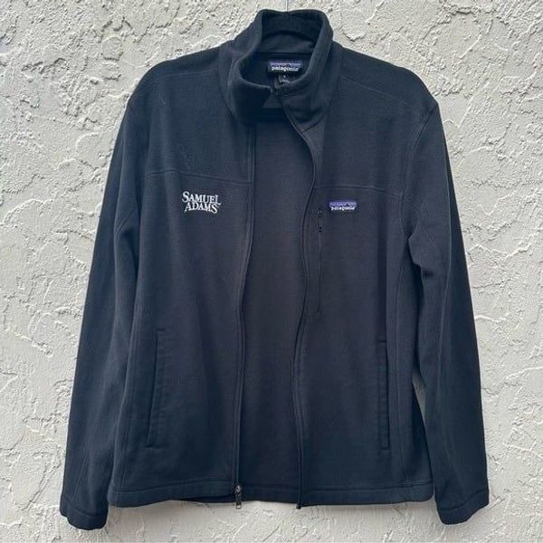 PATAGONIA Fleece Jacket Mens Size Medium Black Branded Samuel Adams Full Zip