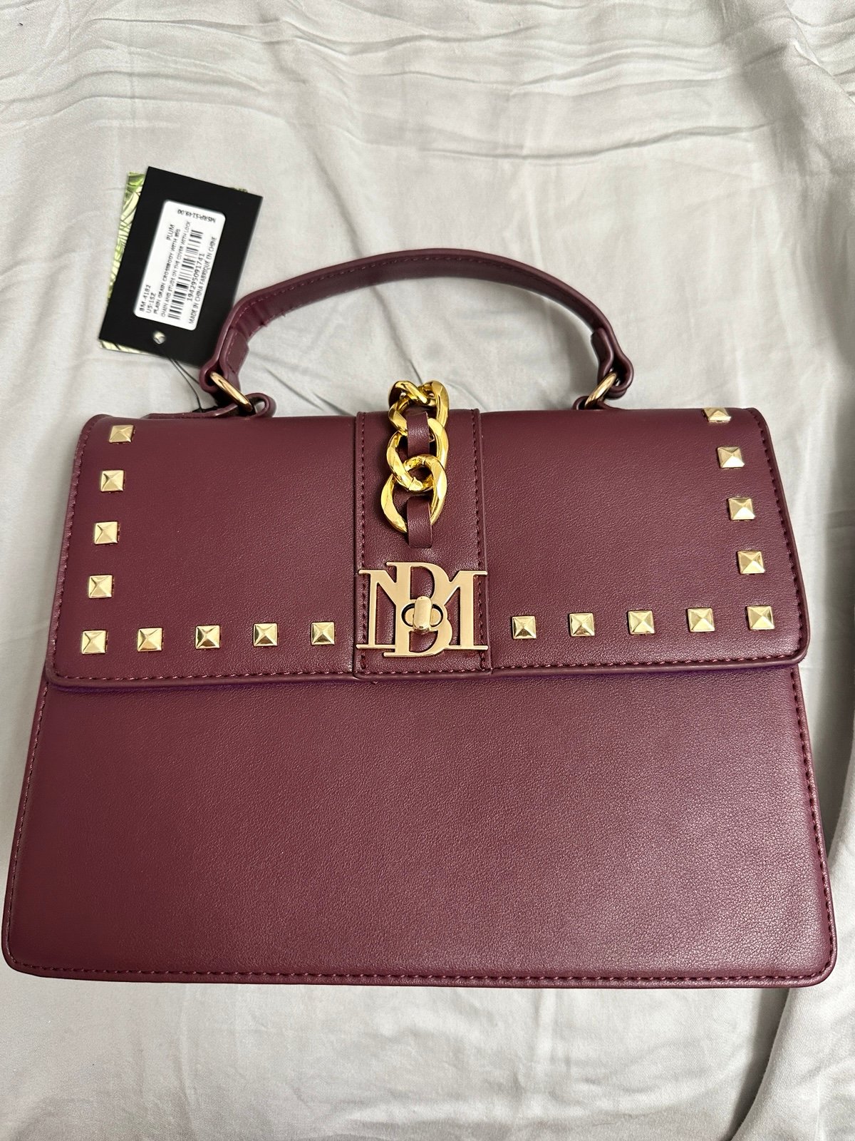 Badgley Mischka Plain Grain Embellishment Plum Purple Vegan Leather Hand Bag