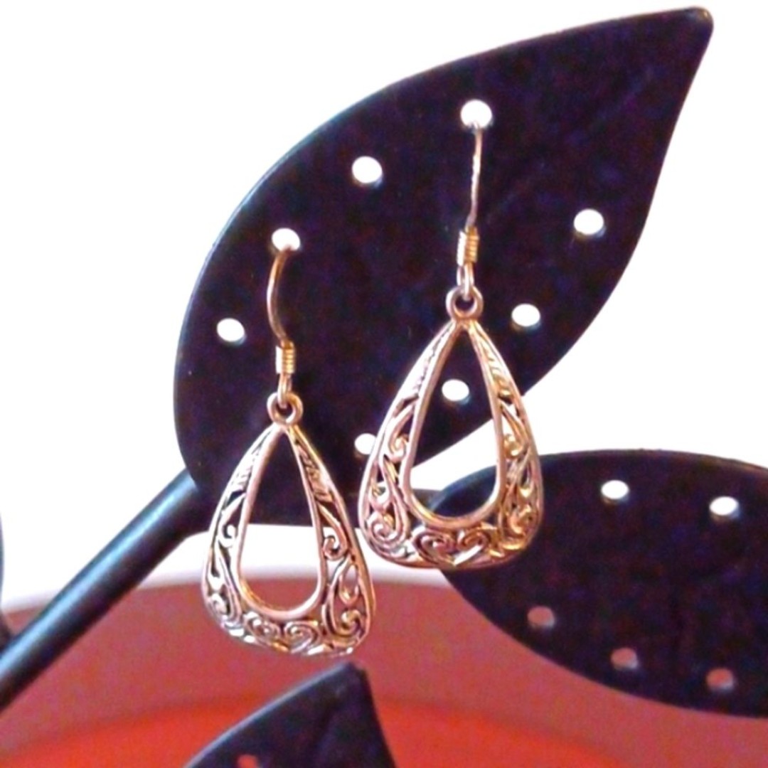 925 Silver Large Open Tear Drop Engraved Heart Earrings