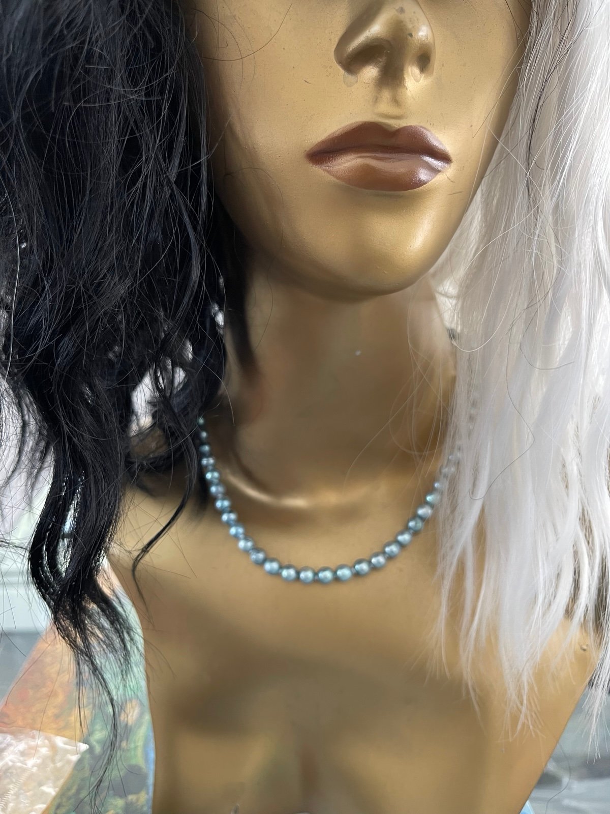Vintage Light Blue Cultured Pearls with Sterling Silver Floral Clasp
