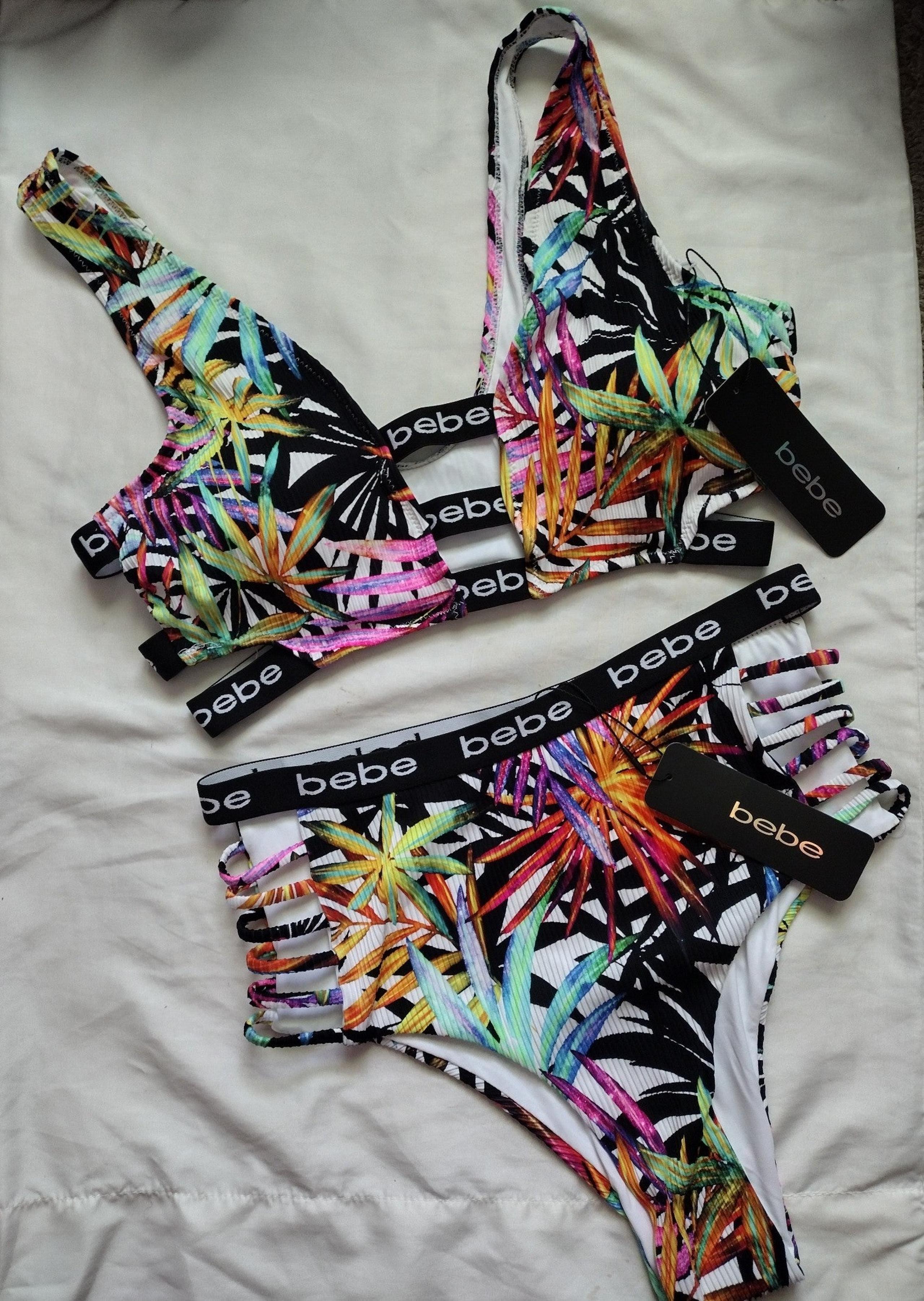 BEBE Floral Caged Print 2 Piece Highwaisted Bikini-Size L