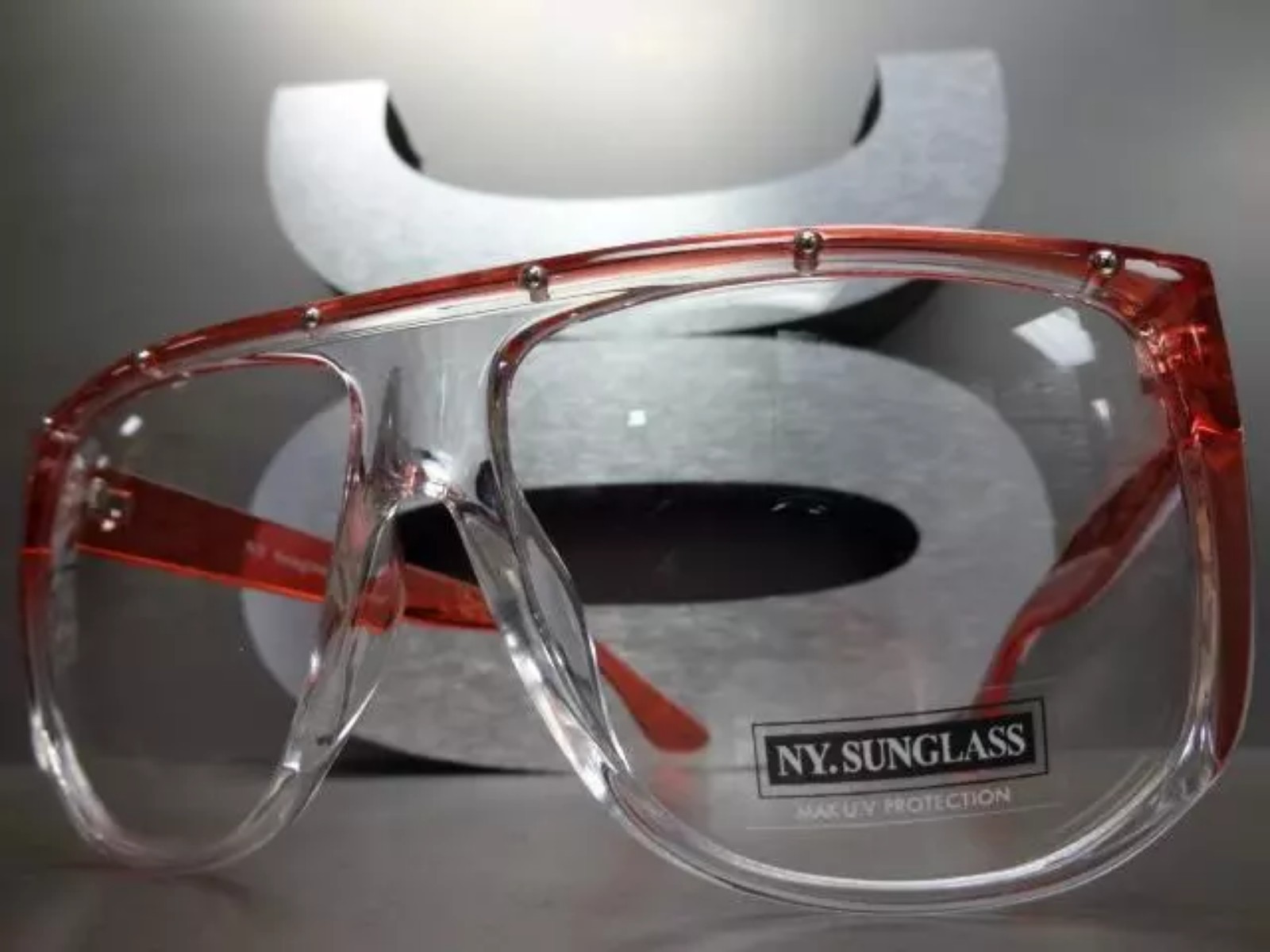 OVERSIZED VINTAGE RETRO Style Clear Lens EYE GLASSES Huge Transparent Pink Frame