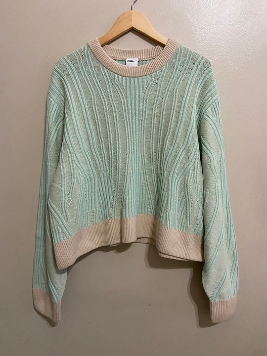 Nike Yoga Luxe Wool Blend Women Cover Up Knit Crew Sweater Mint Sand Size XL NEW