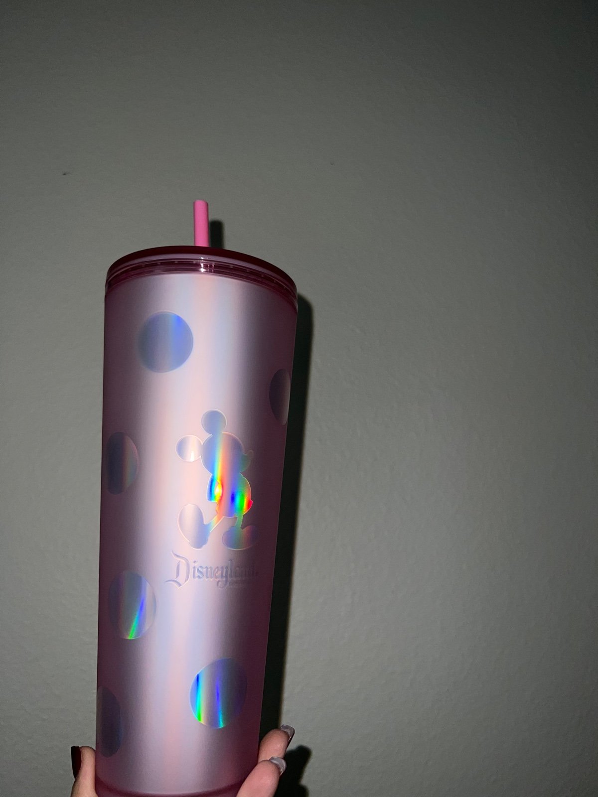 Disney Parks 2022 Disneyland Mickey Pink Polka Dot Starbucks Tumbler Cup