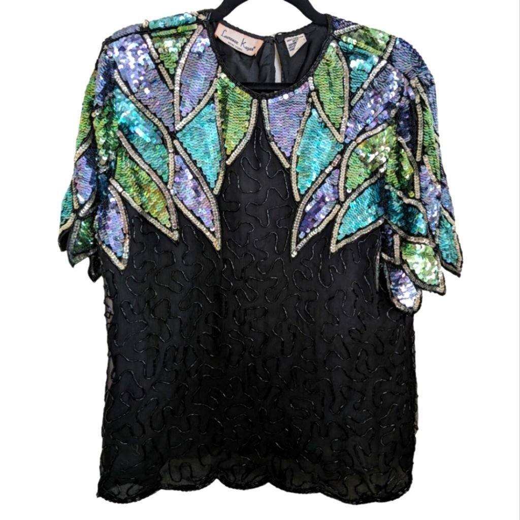 Laurence Kazar Vintage Mermaid Sequined Beaded Top Size Large EUC
