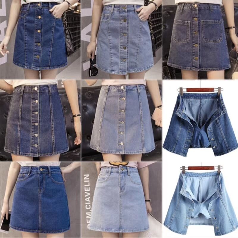 Mix Color Ladies Denim Jeans Skirt Stock (H19-33)