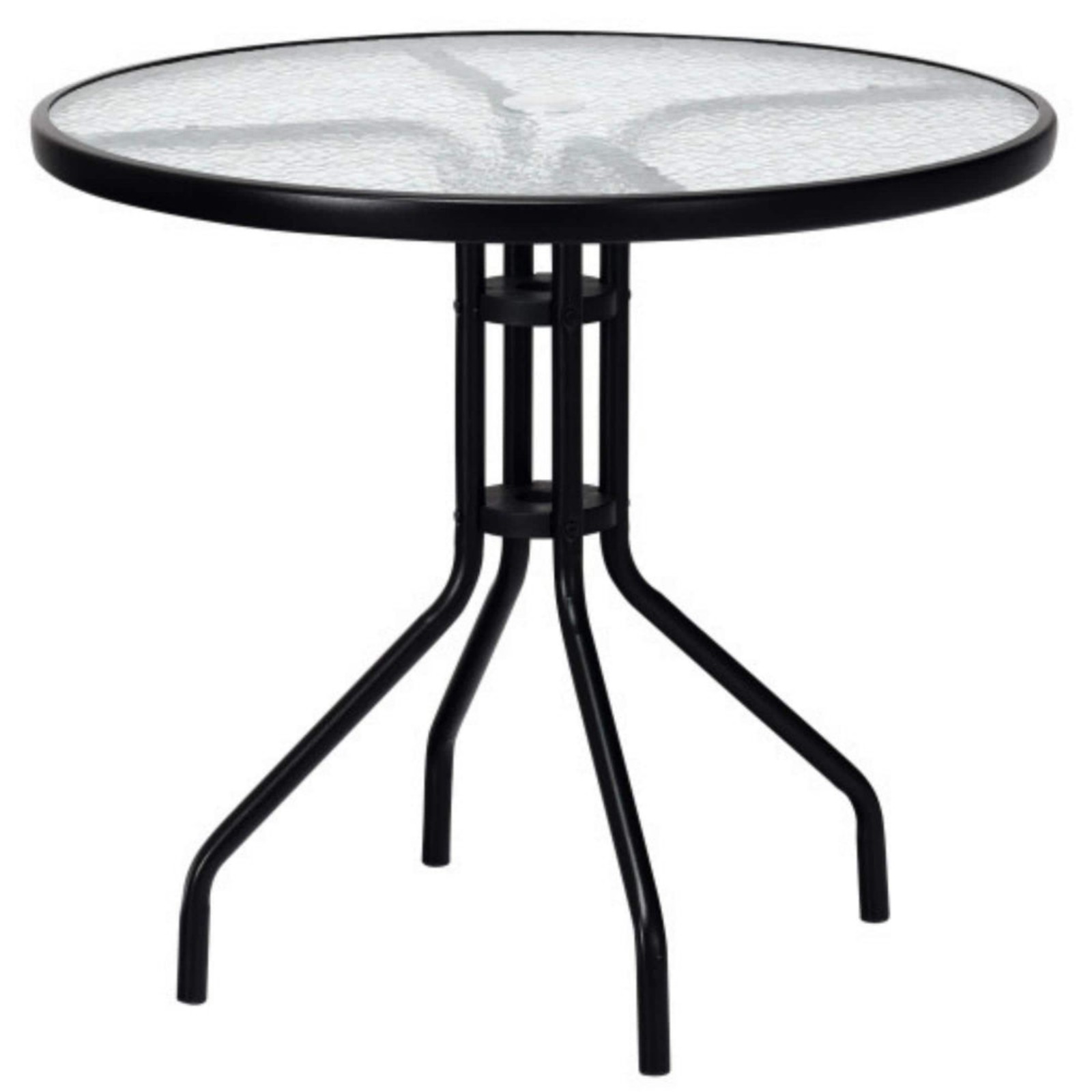 Clihome 32 in. D x 28 in. H Round Metal Outdoor Patio Table with Tempered Glass