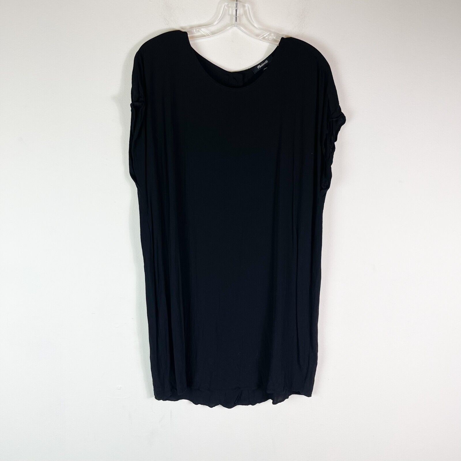 Madewell NWOT Women's Black Short sleeve Back Button Mini Dress Size L