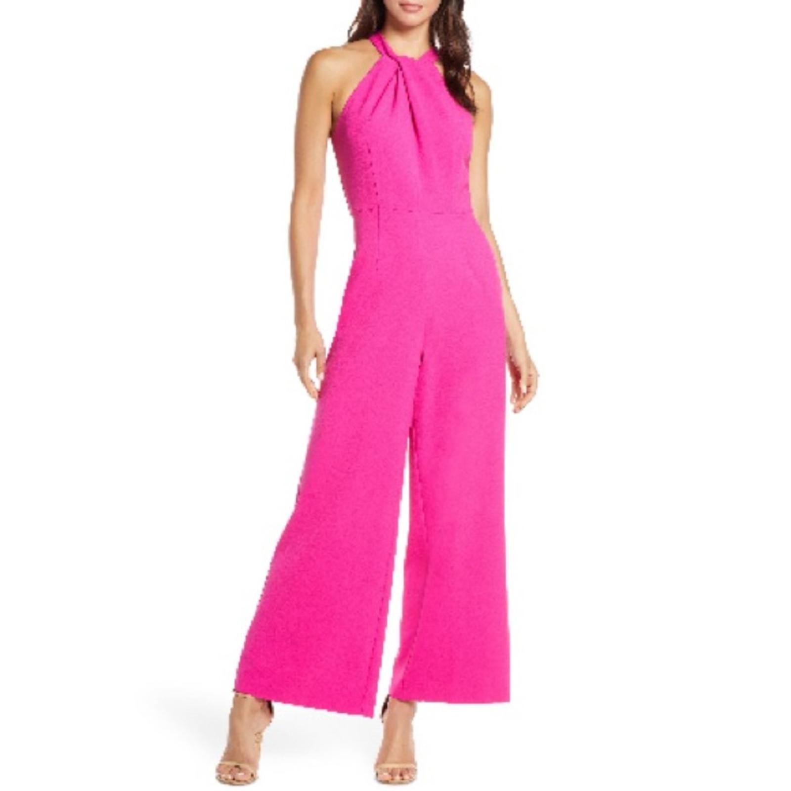 Julia Jordan Twist-Front Halter Jumpsuit in Fuchsia, Size 14 New w/Tag