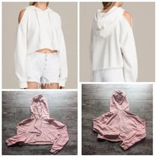 ALL SAINTS Mae Cropped Hoodie Cold Shoulder Slits 100% Cotton