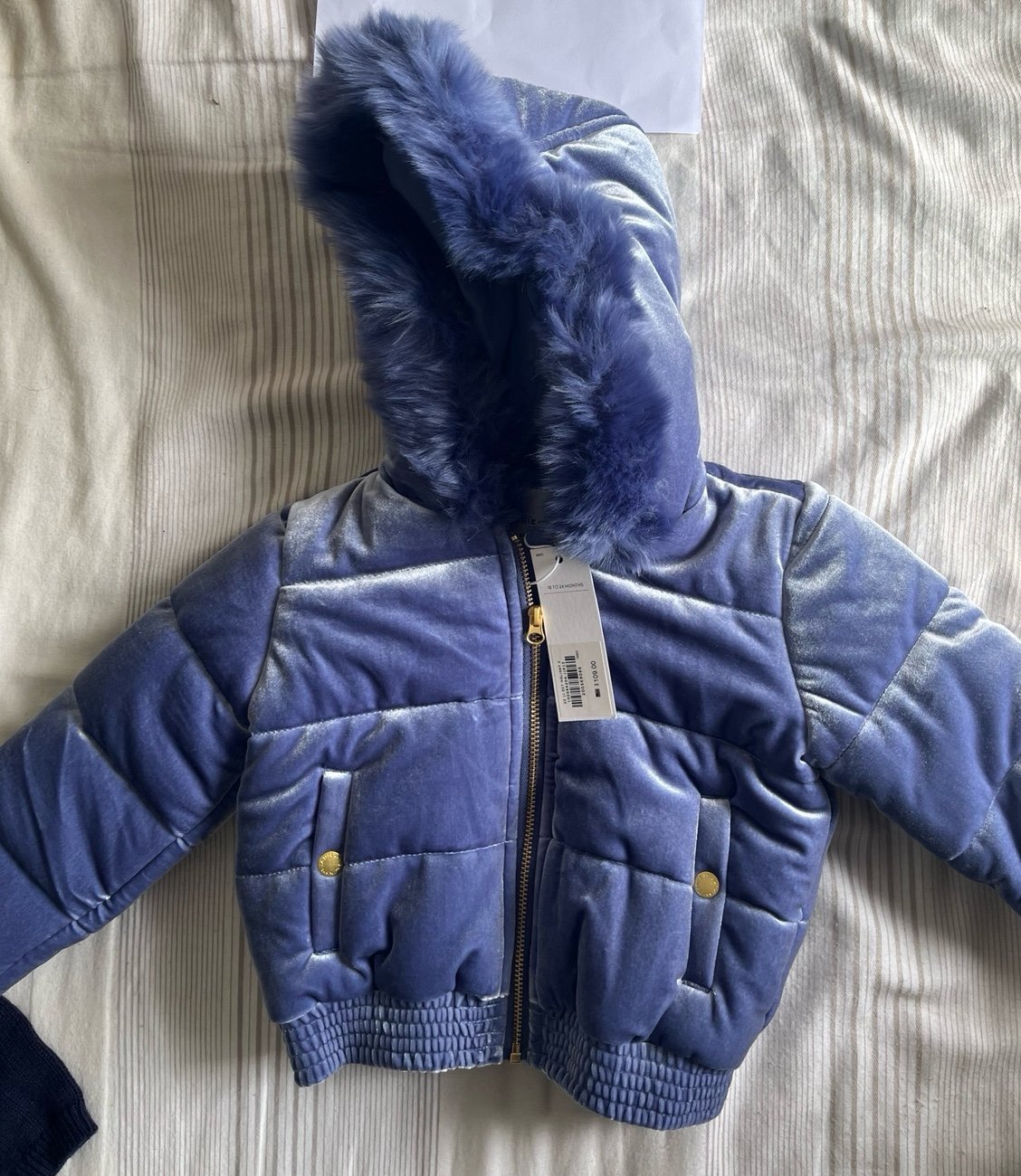 NWT Janie and Jack blue fur trim puffer jacket 18-24m