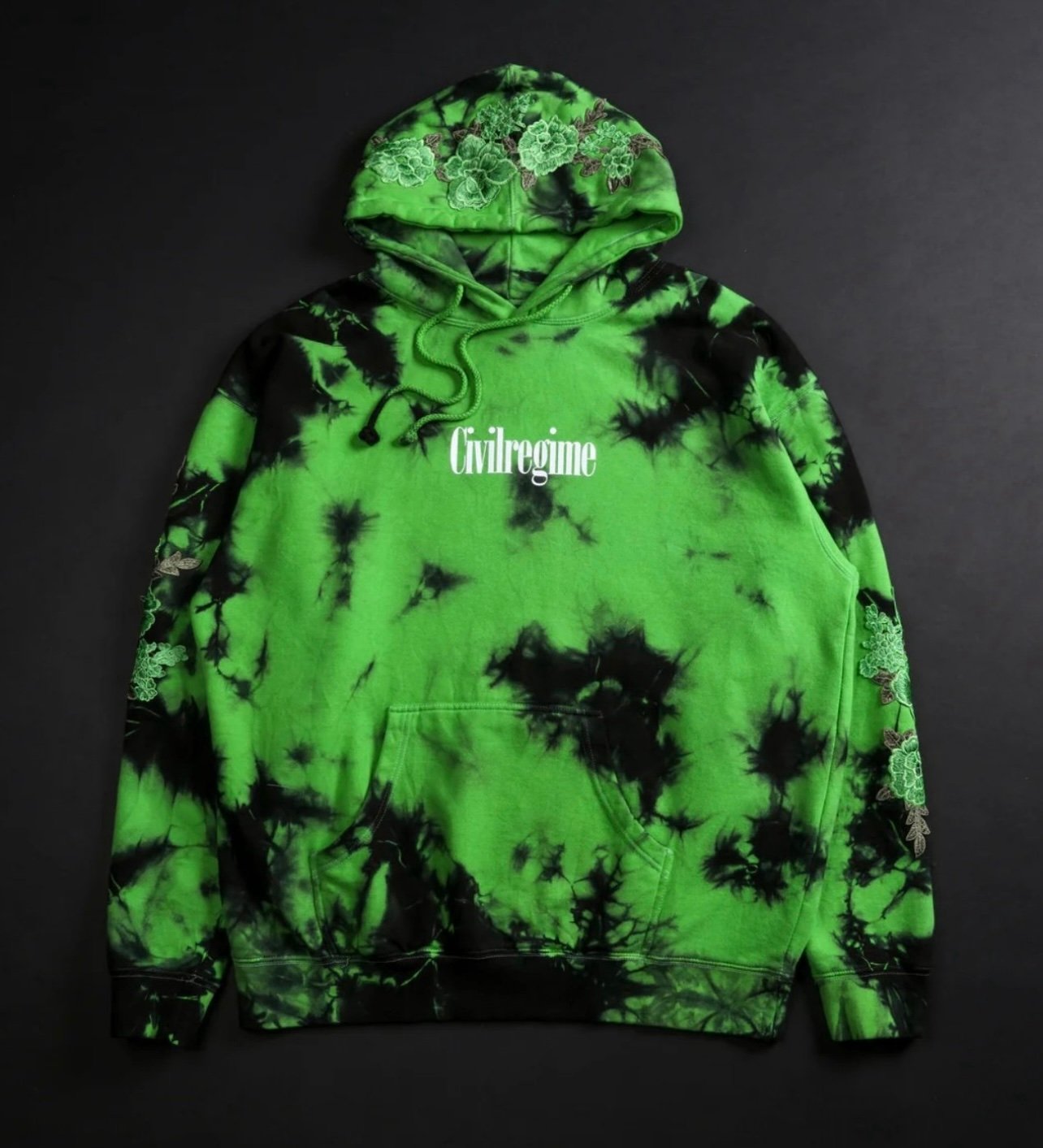 CIVIL REGIME (GREEN) ROSES HOODIE IN BEETLEJUICE ACID WASH (Medium) *IN HAND*