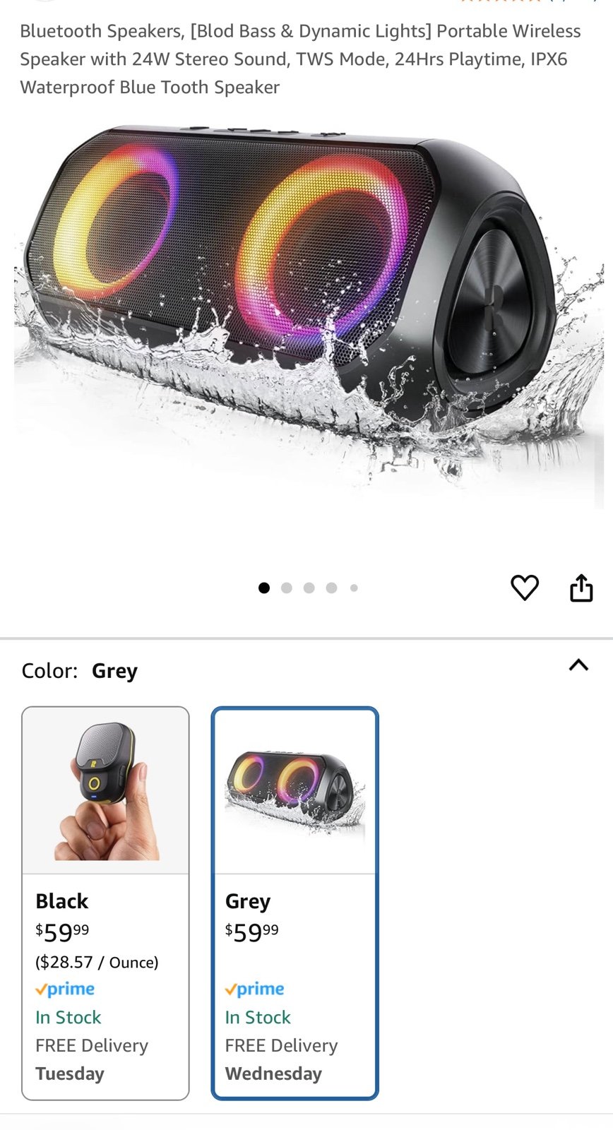 Bluetooth Speakers, [Blod Bass & Dynamic Lights] Portable Wireless Speaker with
