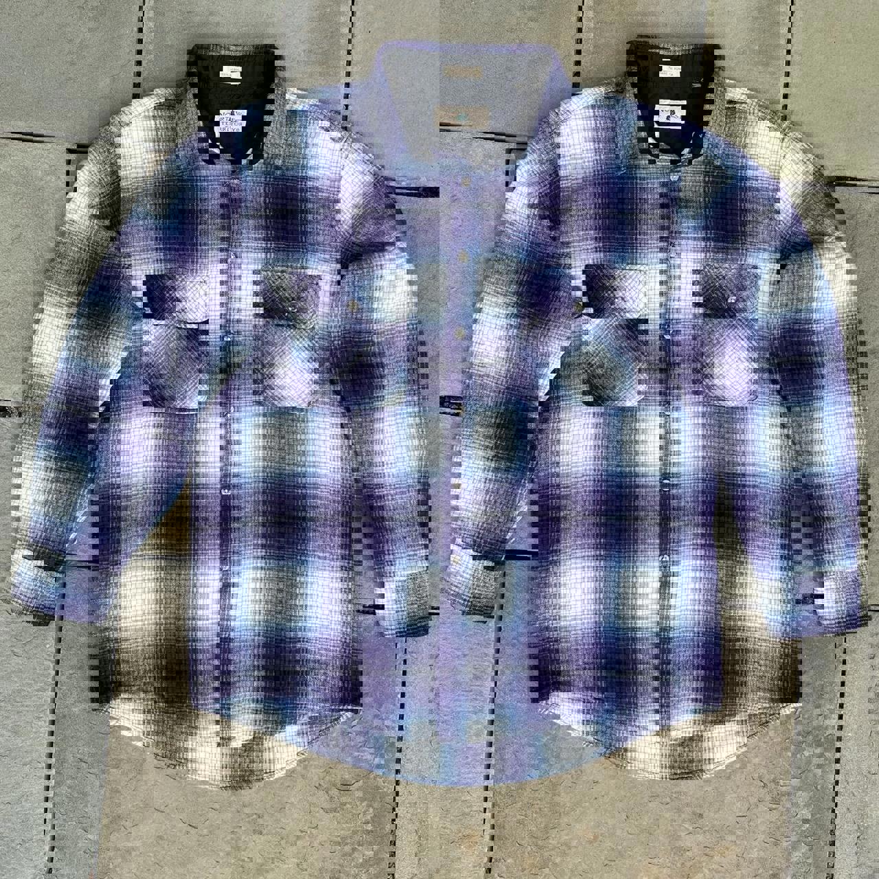 Vintage 90s Purple Blue White Shadow Plaid Work Shirt Jacket