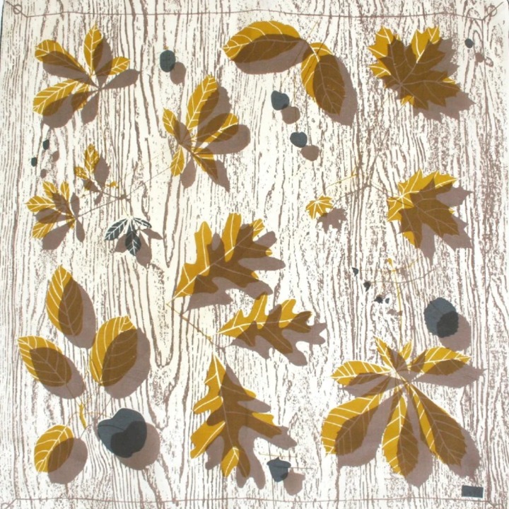 Vintage Vera Neumann silk scarf early leaves chestnut oak unisex neckerchief tan