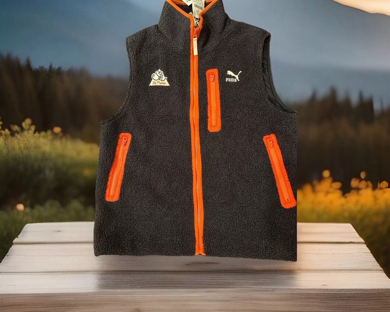 Puma The Neverworn Sherpa Full Zip Vest Mens Size M Athletic Navy/Orange