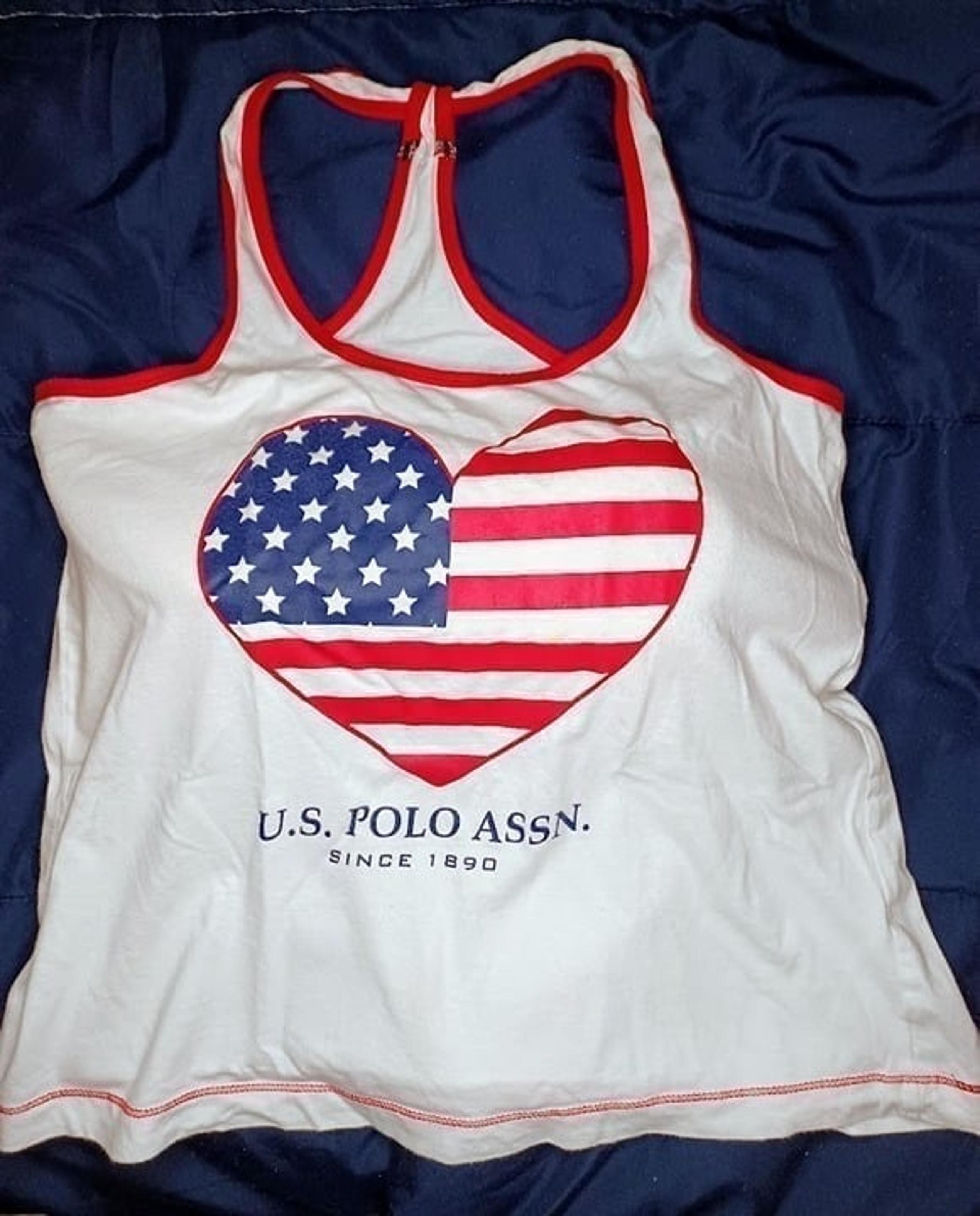 Racer Back 4th of July POLO RALPH LAUREN TANK TOP - USA Flag Heart, Women size M