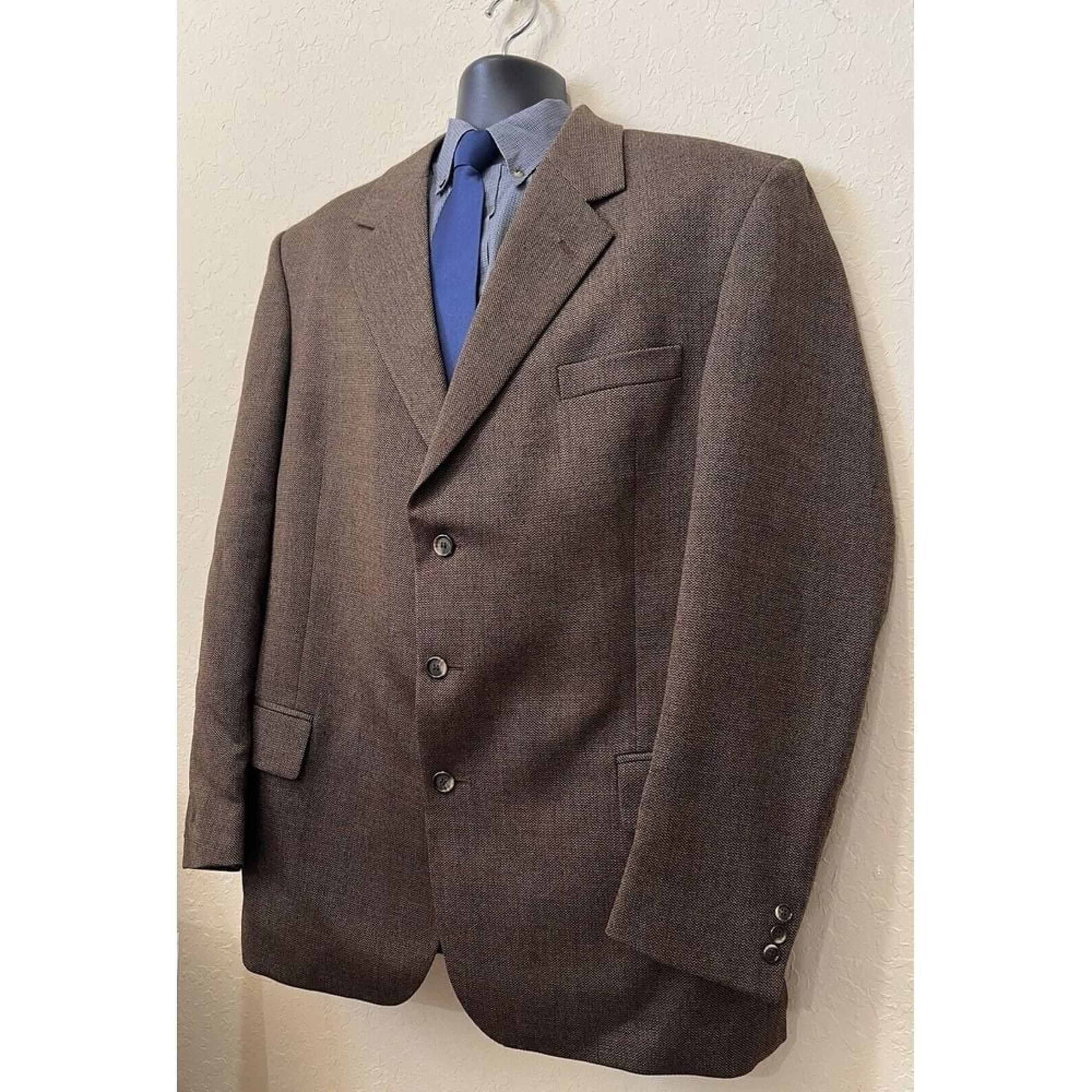 John Weitz Poland Sport Coat Blazer Tweed Mens 46L Vtg Pure Wool 3 Button Brown