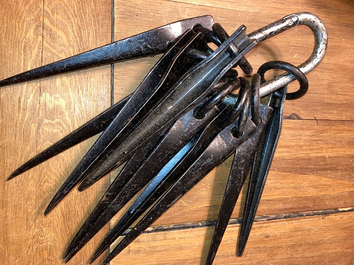 30+ vintage rack of pitons metal rock climbing rock climbing military issue?
