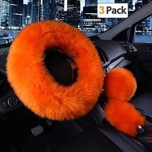 orange wheel furry car accessories set