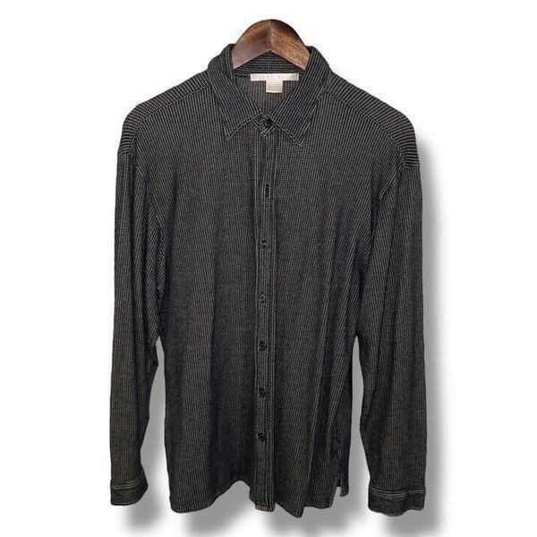 Perry Ellis Tom Ford Era Black Knit Button Up Shirt L