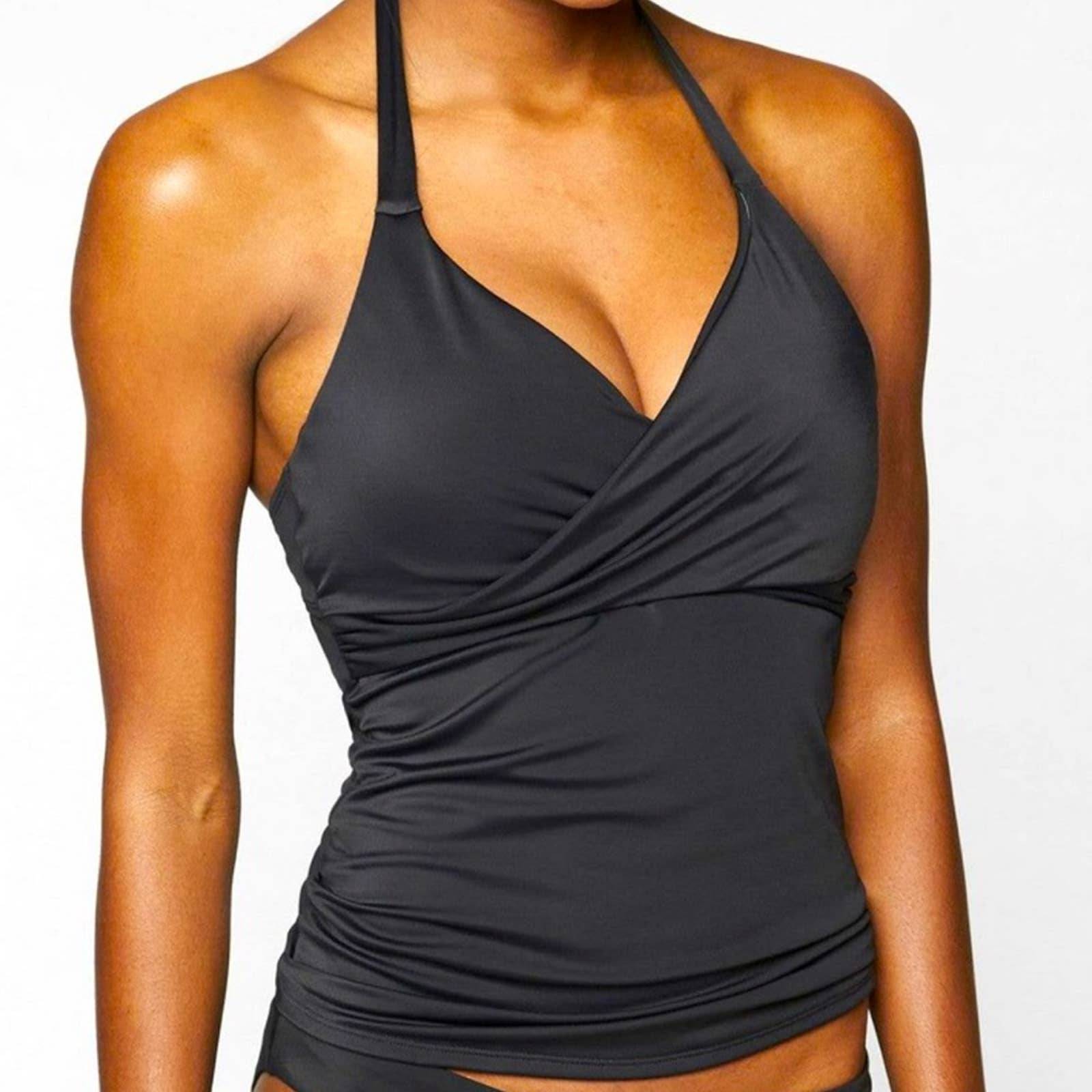 ATHLETA Bra Cup Halter Wrap Tankini Top | Black | 34B/C SM | 36B/C | MED | NEW
