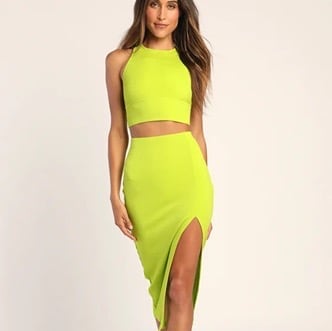 Lime green Sleeveless Two-piece Body-con Midi Dress