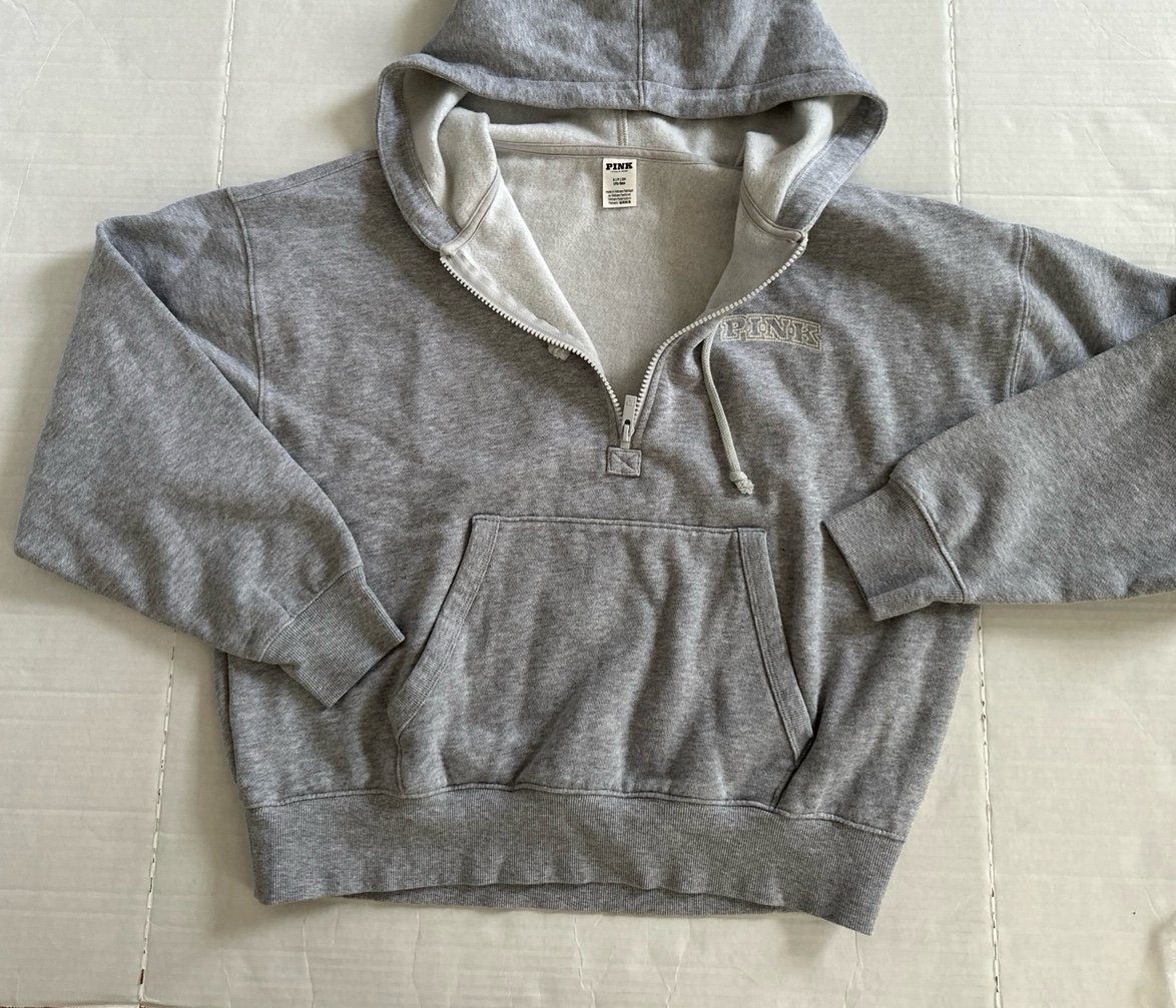 VS PINK Pullover Sweatshirt Half Zip Hoodie Size SMALL NWOT Grey 2025 LAST ONE