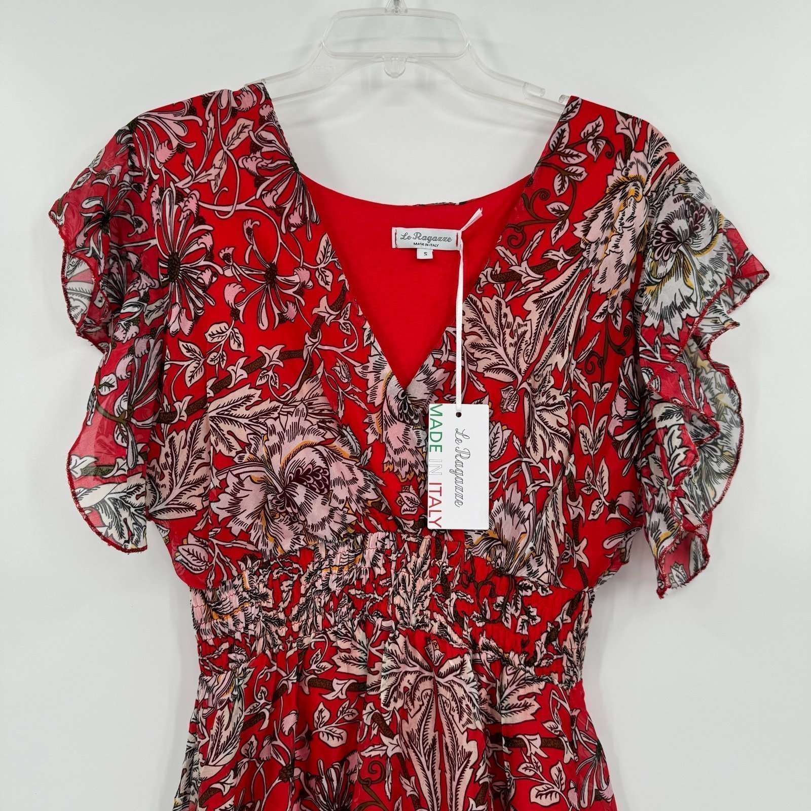Le Ragazze Women’s Small Red Floral Italian Luxe Maxi A Line Summer Dress