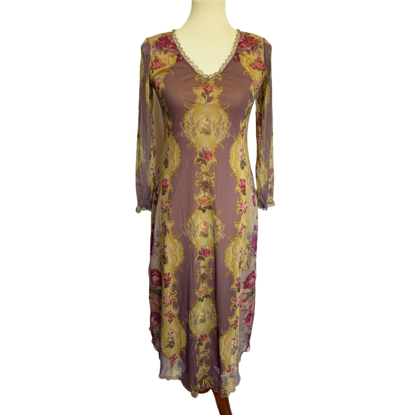 Michal Negrin Mesh Baroque Rose Print Dress