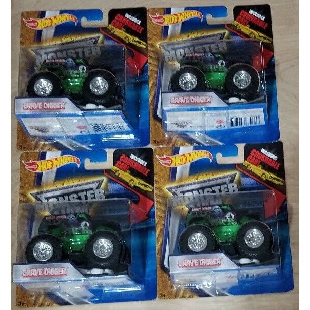 4 Hot Wheels 2015 Monster Jam Grave Digger 1/64th Monster Trucks W/CrushableCar